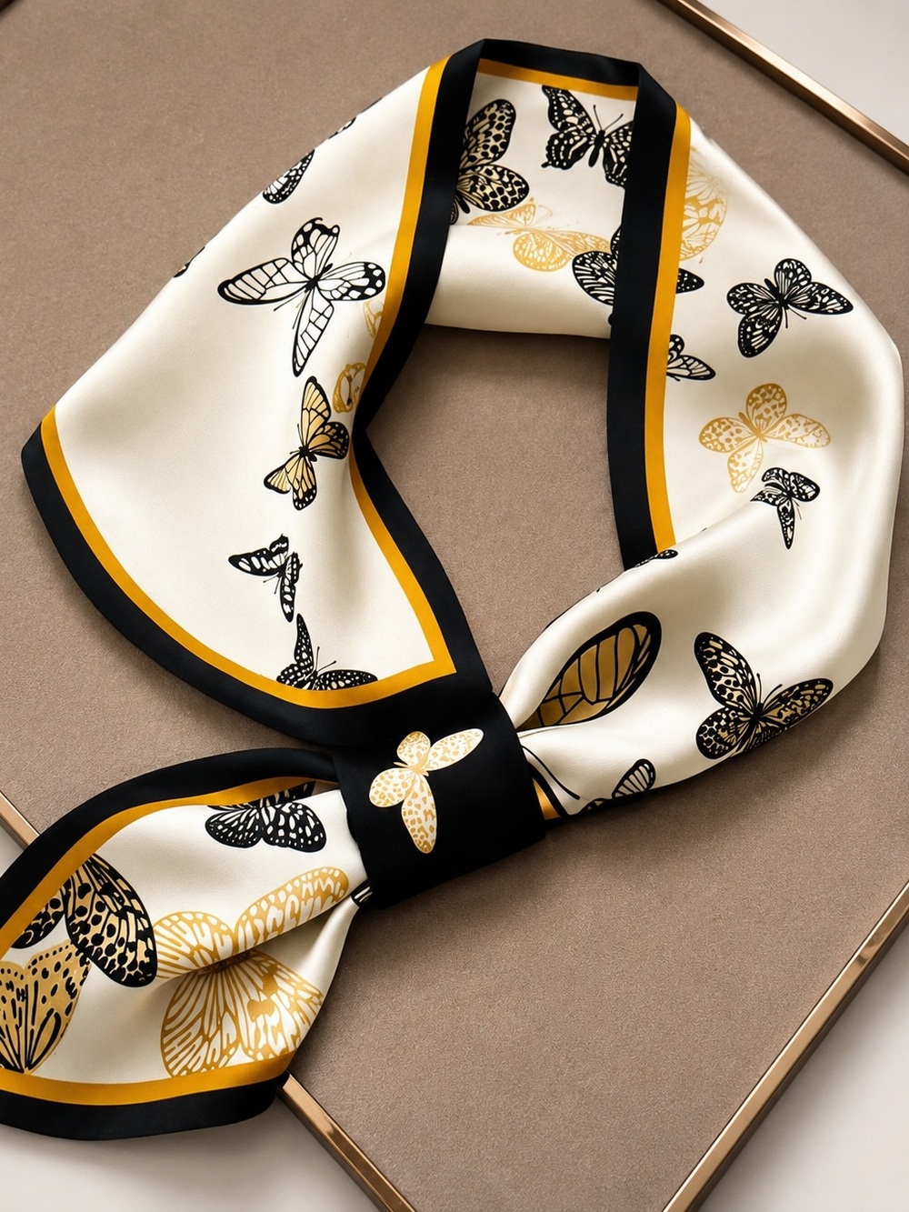Butterfly Print Loop Scarf - Black, White, Yellow